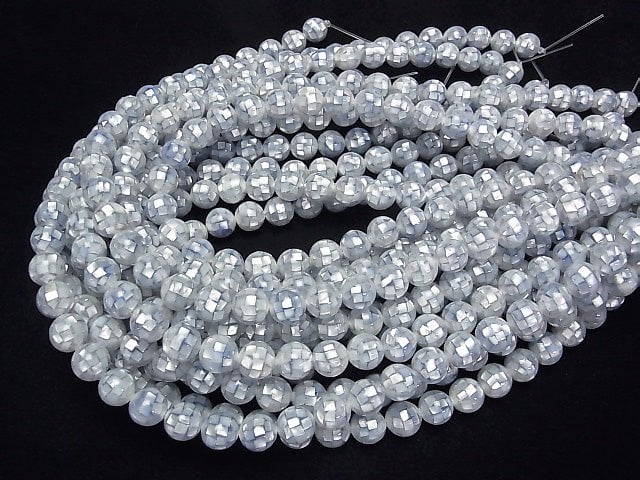 Mosaic Shell Blue Round 10mm 1/4 or 1strand beads (aprx.15inch/38cm)