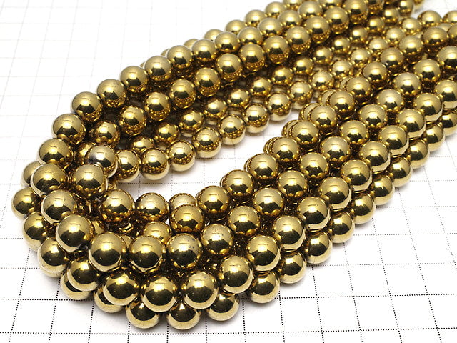 Magnetic! Hematite Round 10mm Gold Coated 1strand beads (aprx.15inch/37cm)