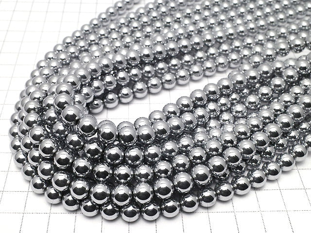 Hematite Round 10mm Silver Coated 1strand beads (aprx.15inch/38cm)