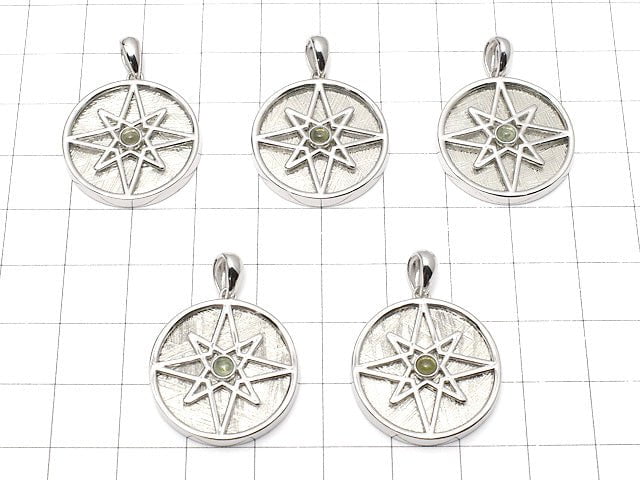 Meteorite & Moldavite 1 stone! Star Motif Pendant 24x24mm Silver925