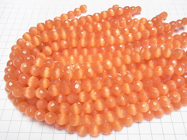 1strand $4.79! Orange Color Cat's Eye (Glass) Faceted Round 10mm 1strand beads (aprx.13inch / 33cm)