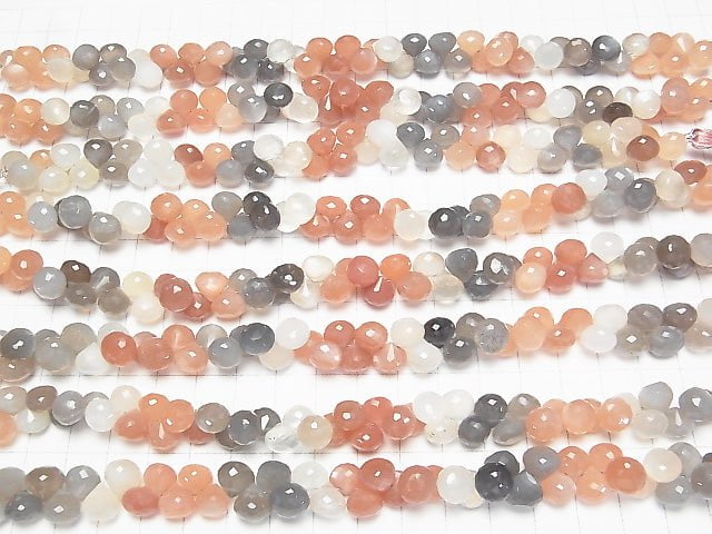 Hochwertig Multicolor Mondstein AAA Zwiebel facettiert Briolette halb oder 1Strang Perlen (ca. 7 Zoll / 18 cm)