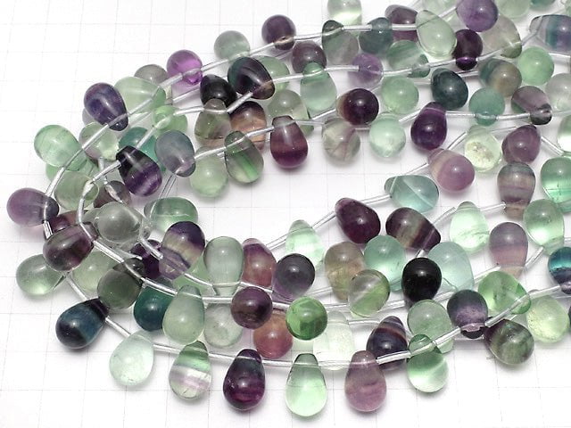 Multicolor Fluorit AAA- Tropfen (glatt) 15x10x10 mm halb oder 1strang Perlen (ca. 15 Zoll / 36 cm)