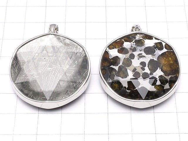 Kenya Sericho Pallasit Meteoriten xMeteoriten Anhänger 38 mm Silber 925