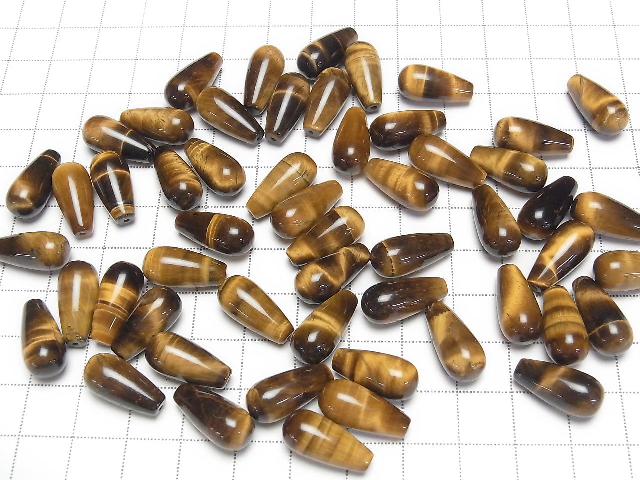 Yellow Tiger's Eye AA++ Half Drilled Hole Drop (Smooth) 16x8mm 3pcs