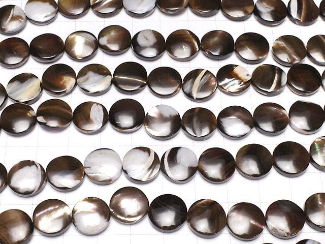 Mother of Pearl MOP Brown Coin 12x12x3mm 1strand beads (aprx.15inch/37cm)
