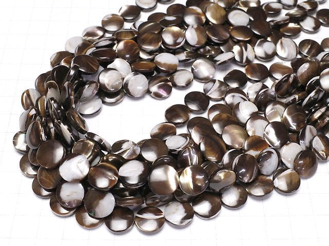 Mother of Pearl MOP Brown Coin 12x12x3mm 1strand beads (aprx.15inch/37cm)