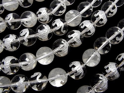 White! Tiger (Four Divine Beasts) Carving! Crystal Quartz AAA Round 10, 12, 14, 16 mm 1/4 or 1strand