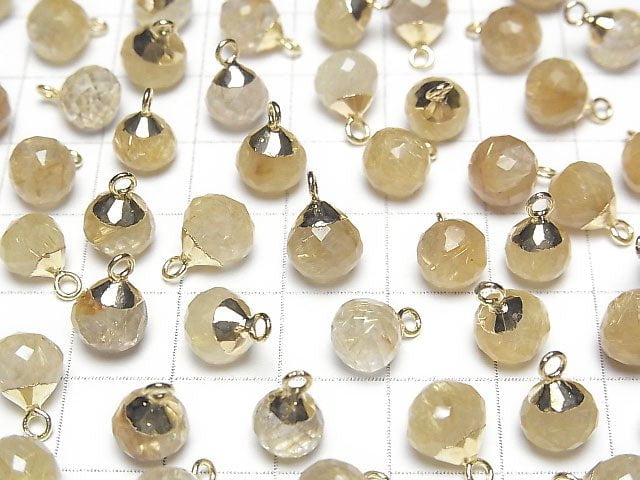 Rutilierter Quarz Zwiebel Facettierte Briolette Charm Goldfarbe 2 Stück