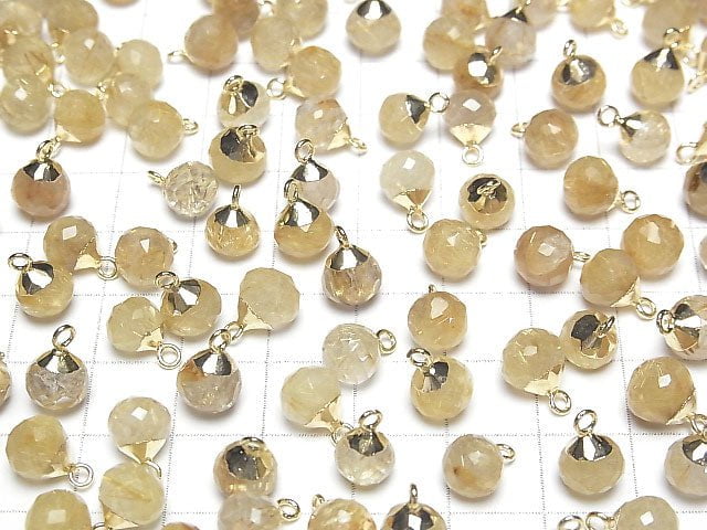 Rutilierter Quarz Zwiebel Facettierte Briolette Charm Goldfarbe 2 Stück
