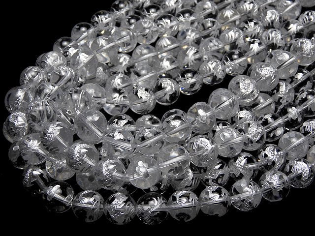 Silver! Carved Dragon (Four Divine Beasts)! Crystal Quartz AAA Round 10,12,14,16mm 1/4 or 1strand