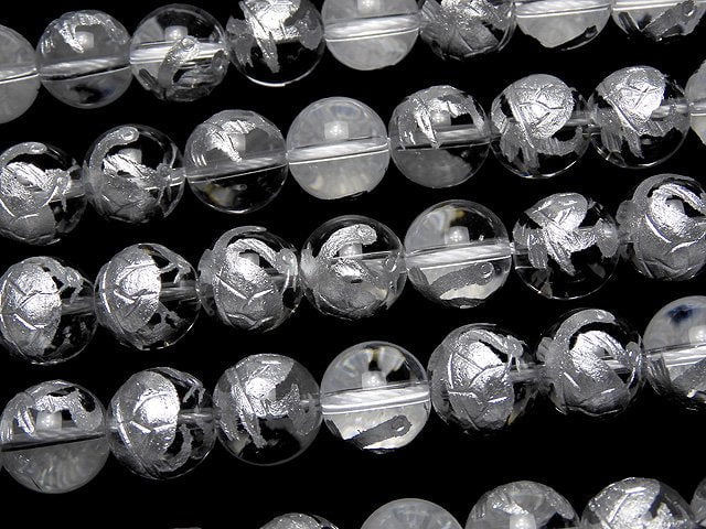 Silver! Turtle (Four Divine Beasts) Carved! Crystal Quartz AAA Round 10,12,14,16mm 1/4 or 1strand