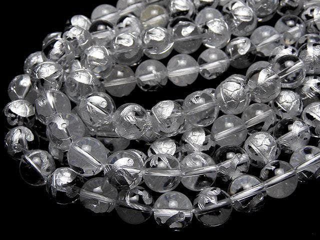 Silver! Turtle (Four Divine Beasts) Carved! Crystal Quartz AAA Round 10,12,14,16mm 1/4 or 1strand