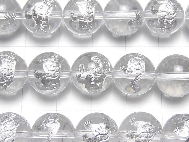 Silver! Tiger (Four Divine Beasts) Carved! Crystal Quartz AAA Round 10,12,14,16mm 1/4 or 1strand