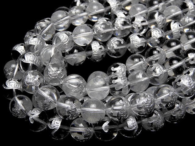Silver! Tiger (Four Divine Beasts) Carved! Crystal Quartz AAA Round 10,12,14,16mm 1/4 or 1strand