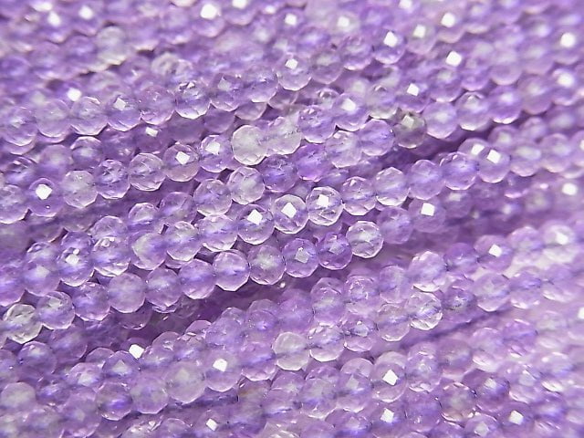高品質!淺色紫水晶 AA++ 刻面圓珠 2.5mm 一串 (約 15 英吋/37 公分)