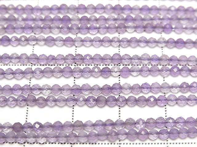 高品質!淺色紫水晶 AA++ 刻面圓珠 2.5mm 一串 (約 15 英吋/37 公分)