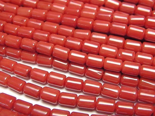 Red Coral (Dyed) Tube 5x4x4mm 1strand beads (aprx.15inch/37cm)