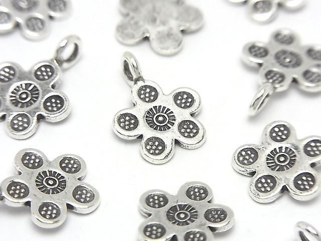Karen Silver Flower Motif Charm 16x12x1mm 1pc