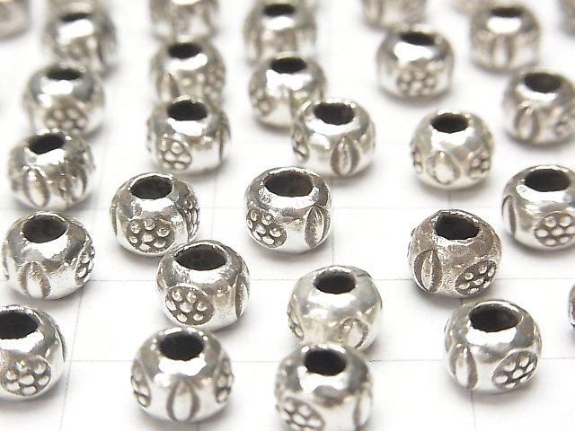 Karen Silver Flower Pattern Rondelle 7x7x5mm 1pc