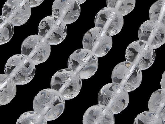 Carved by Dragon (Four Divine Beasts)! Crystal Quartz AAA Round 10mm,12mm,14mm,16mm 1/4 or 1strand