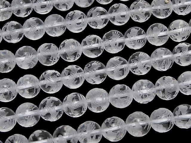 Carved by Dragon (Four Divine Beasts)! Crystal Quartz AAA Round 10mm,12mm,14mm,16mm 1/4 or 1strand