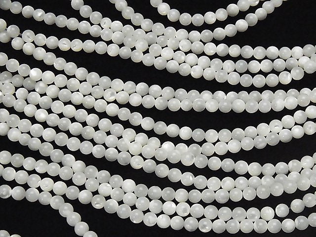 Mother of Pearl MOP White Round 4mm 1strand beads (aprx.15inch / 38cm)