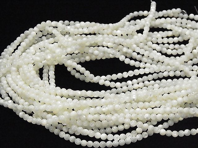 Mother of Pearl MOP White Round 4mm 1strand beads (aprx.15inch / 38cm)