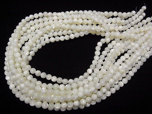 Mother of Pearl MOP White Round 6mm 1strand beads (aprx.15inch / 37cm)