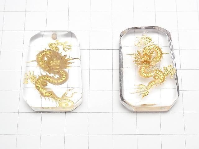 黃金!龍(四神獸)雕刻!AAA級不規則長方形水晶 35毫米 1顆