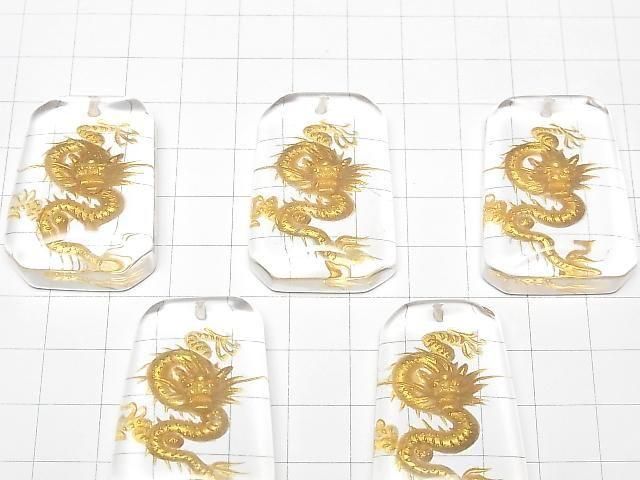 黃金!龍(四神獸)雕刻!AAA級不規則長方形水晶 35毫米 1顆
