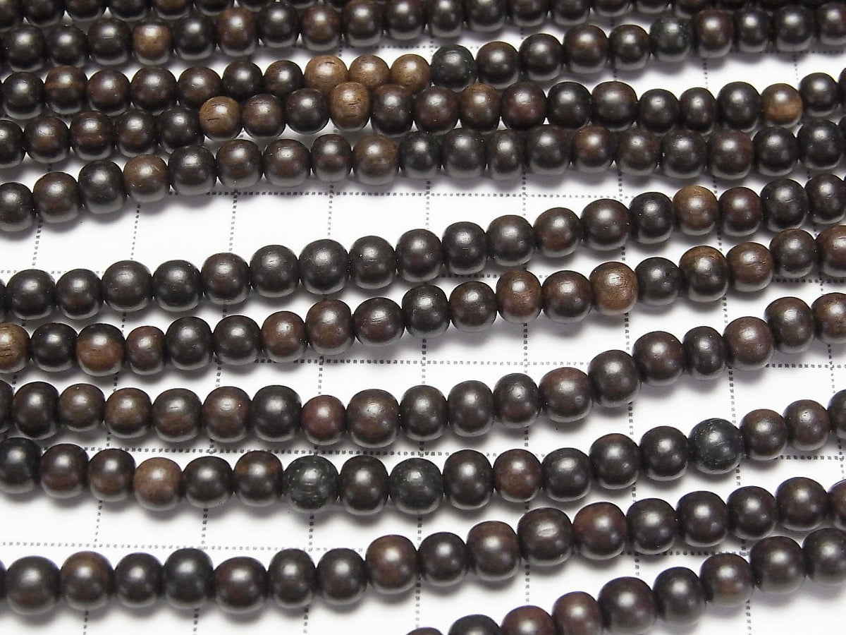 Ebony Wood Semi Round 5mm 1strand beads (aprx.15inch/38cm)