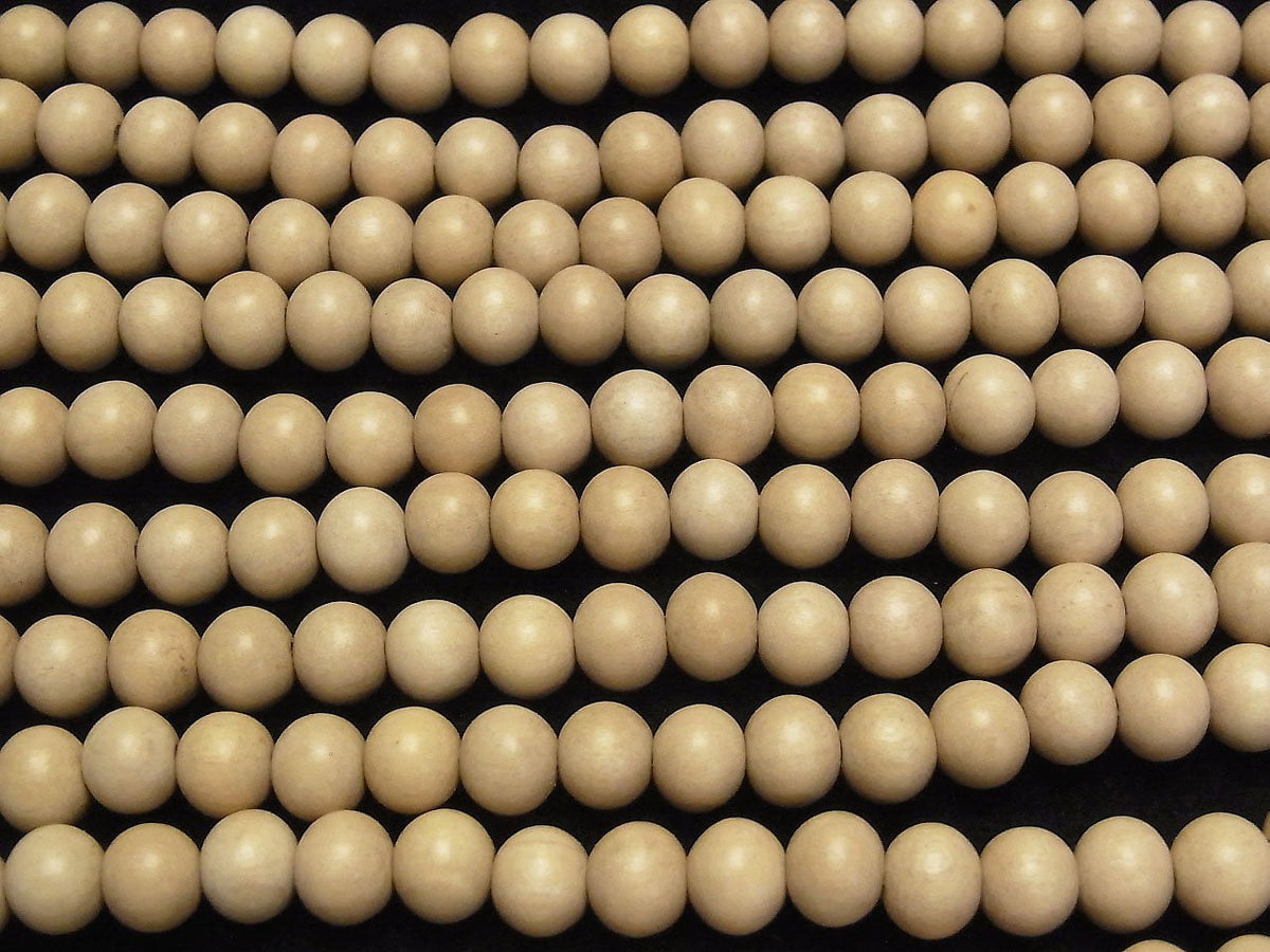 White Wood Semi Round 8mm 1strand beads (aprx.15inch / 38cm)