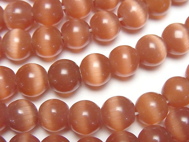 深橘色貓眼圓珠 7.5mm 1串 (約13英吋/33公分)