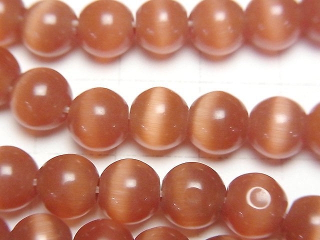 深橘色貓眼圓珠 7.5mm 1串 (約13英吋/33公分)