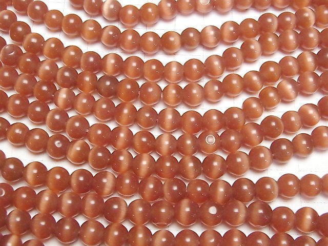 Dunkelorange Farbe Katzenauge Rund 7.5mm 1strang Perlen (ca. 13 Zoll/33 cm)
