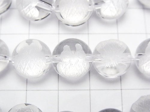 Owl Carving Crystal Quartz AAA Round 10 mm, 12 mm half or 1strand beads (aprx. 15 inch / 38 cm)