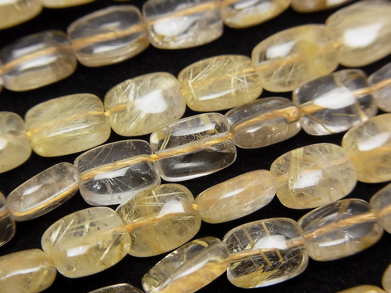 Rutilated Quartz AA++ Rectangle 8x6mm Half or 1strand beads (approx. 15 inches/38 cm)