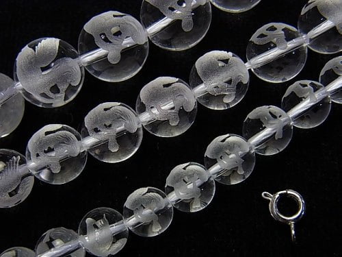 Angel Carving! Crystal Quartz AAA Round 8mm, 10mm, 12mm No.1 (whistle) half or 1strand beads (aprx.15inch / 38cm)