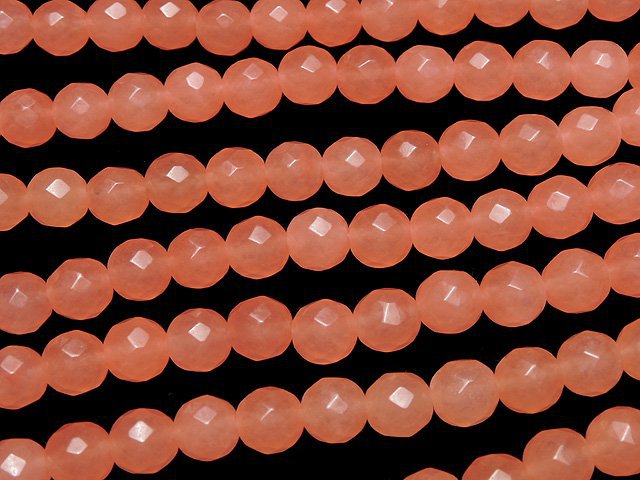 1strand $6.79! Pink Orange Jade 64Faceted Round 8mm 1strand beads (aprx.15inch / 36cm)