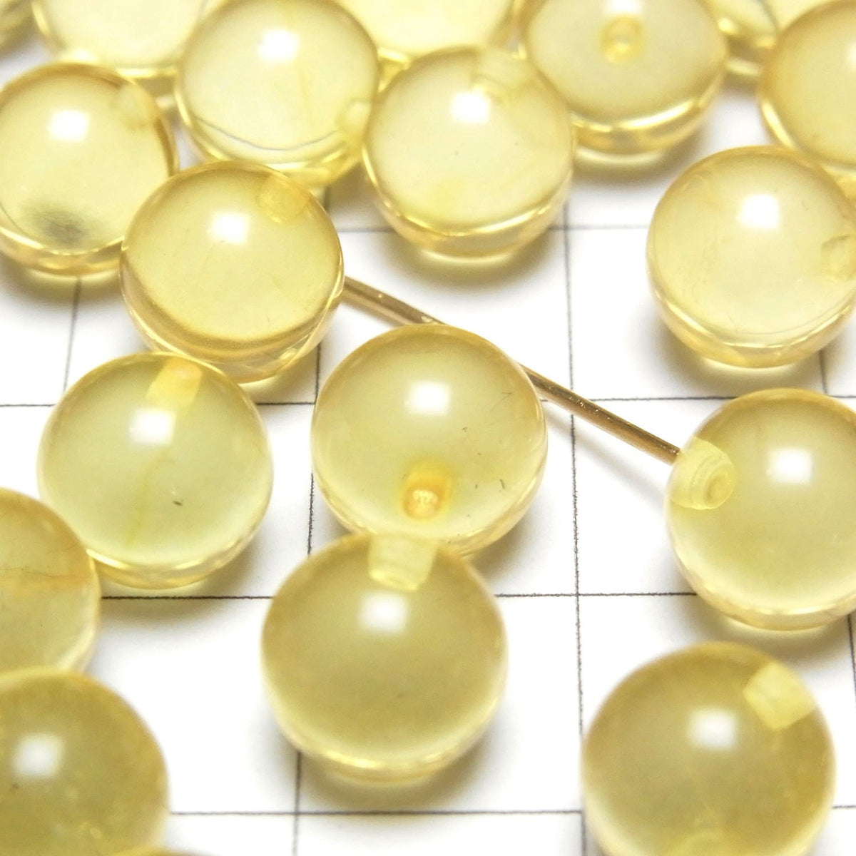 Yellow color Amber Half Drilled Hole Round 9mm 6pcs