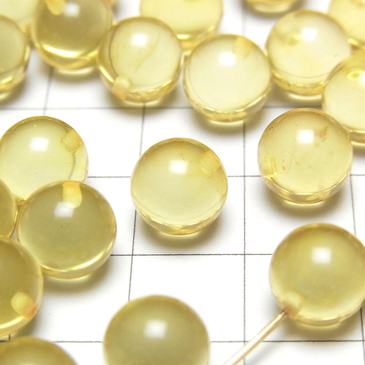 Yellow color Amber Half Drilled Hole Round 9mm 6pcs
