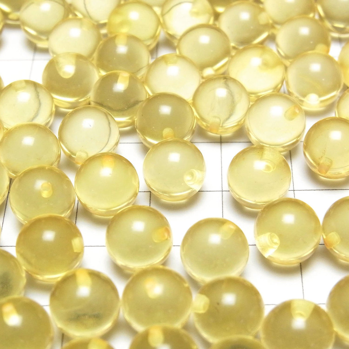 Yellow color Amber Half Drilled Hole Round 9mm 6pcs
