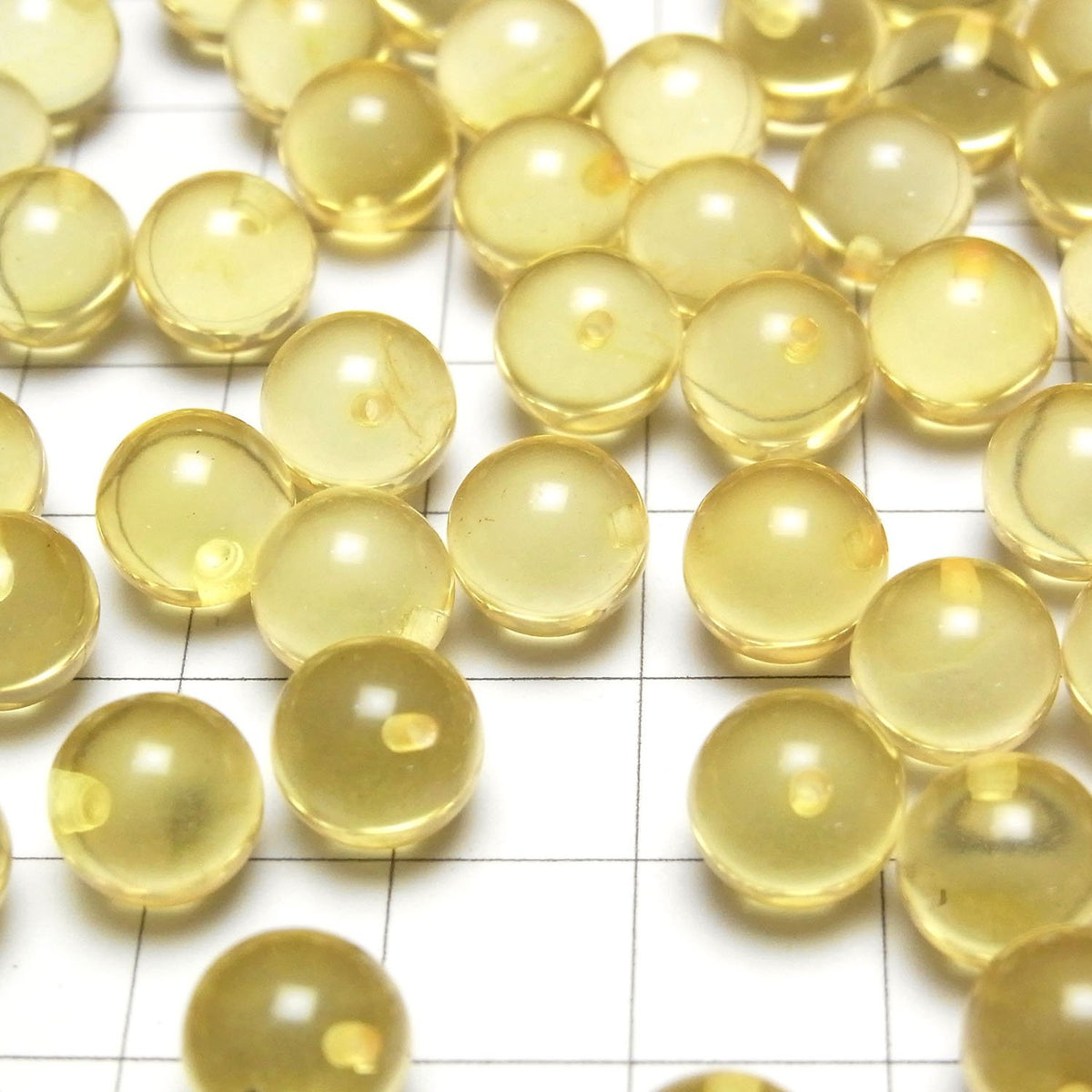 Yellow color Amber Half Drilled Hole Round 9mm 6pcs