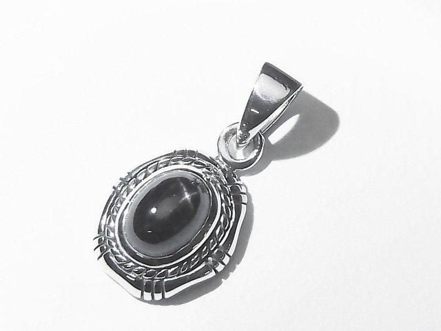 Black Star Diopside Oval Pendant 13x12x5.5mm Silver925 1pc