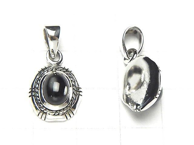 Black Star Diopside Oval Pendant 13x12x5.5mm Silver925 1pc