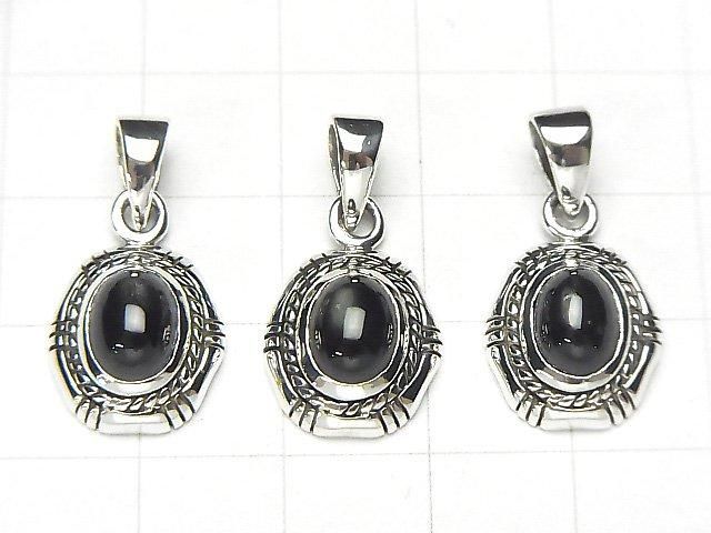 Black Star Diopside Oval Pendant 13x12x5.5mm Silver925 1pc