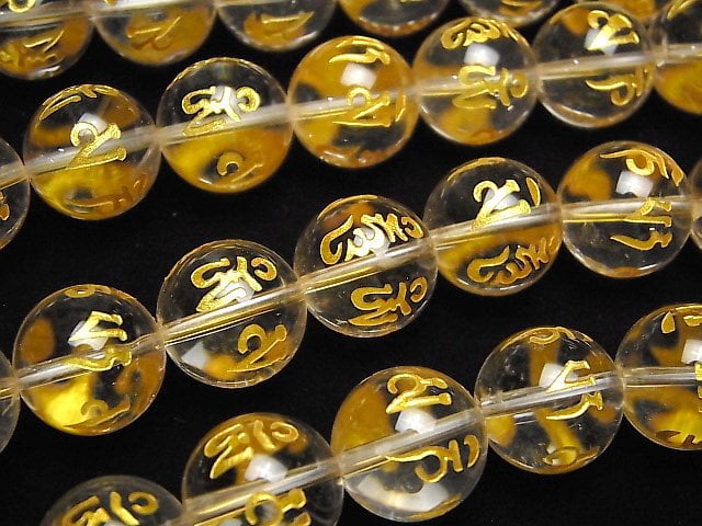 Gold! Six-syllable Mantra Carved! Crystal Quartz AAA- Round 8mm,10mm,12mm,14mm half or 1strand beads (aprx.15inch/36cm)