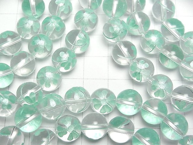 Green color! Clover with engraving! Crystal Quartz AAA Round 8 mm, 10 mm, 12 mm half or 1 strand