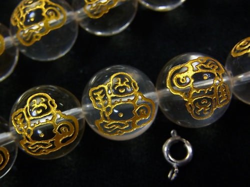 Goldfish! Seven Lucky Gods, Cloth bag Carving! Crystal Quartz AAA Round 10 mm, 12 mm, 14 mm half or 1strand beads (aprx.15 inch / 37 cm)